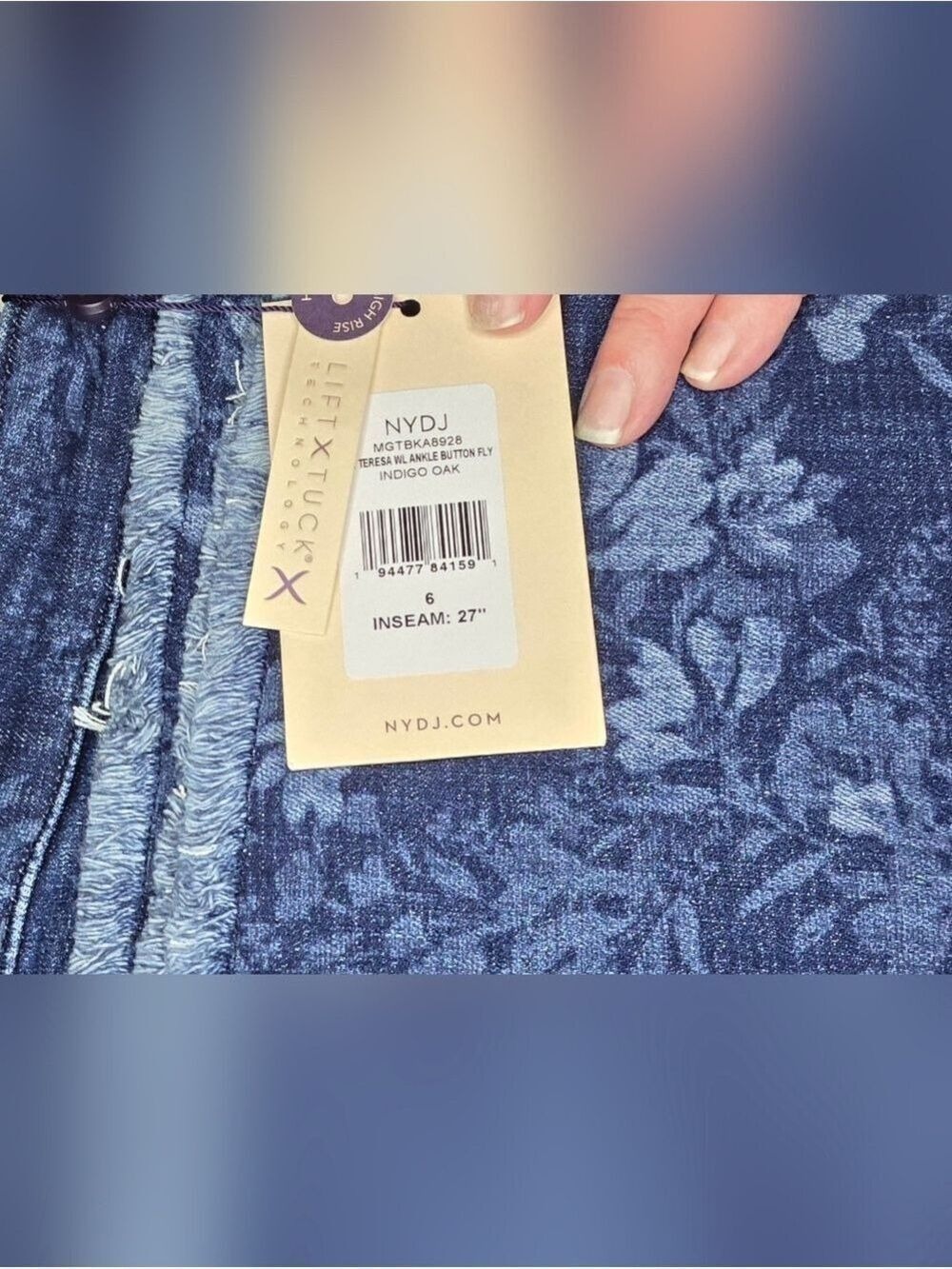 NYDJ Floral Ankle Jeans High Rise Wide Leg Button Fly Womens NWT Sz 6 - Picture 10 of 12